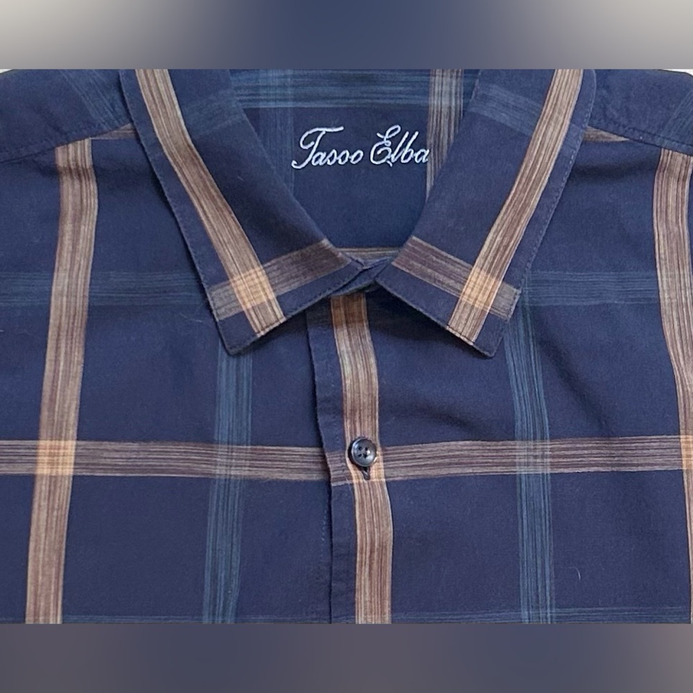 Tasso Elba Shirt Men’s Blue & Tan L